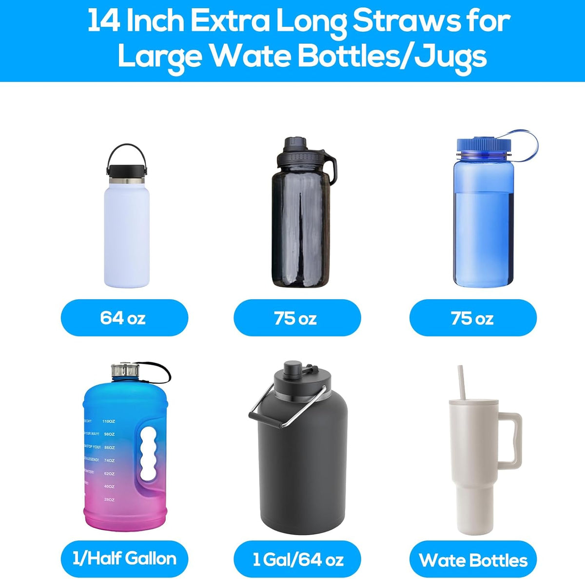 XANGNIER Extra Long Silicone Replacement Straws - 14” Pastel Color Straws for Stanley 40 oz Cup | 6 Pack with Cleaning Brush