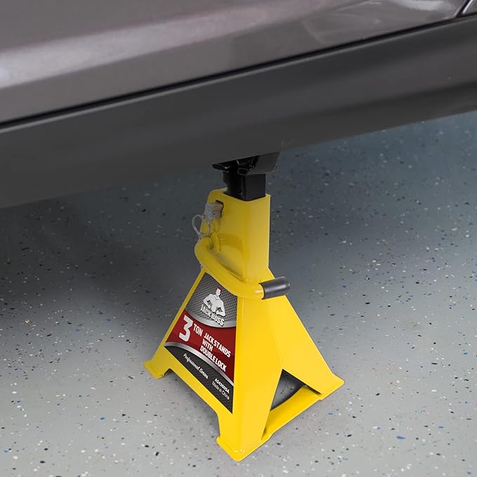 Jack Boss Car Jack Stands 3 Ton (6,000 LBs) Capacity, Extra Reinforced Car Lifting Stand Adjustable Jack Stand with Double Locking, Fits Automotive Small Pick-Up Yellow, 2 Packs