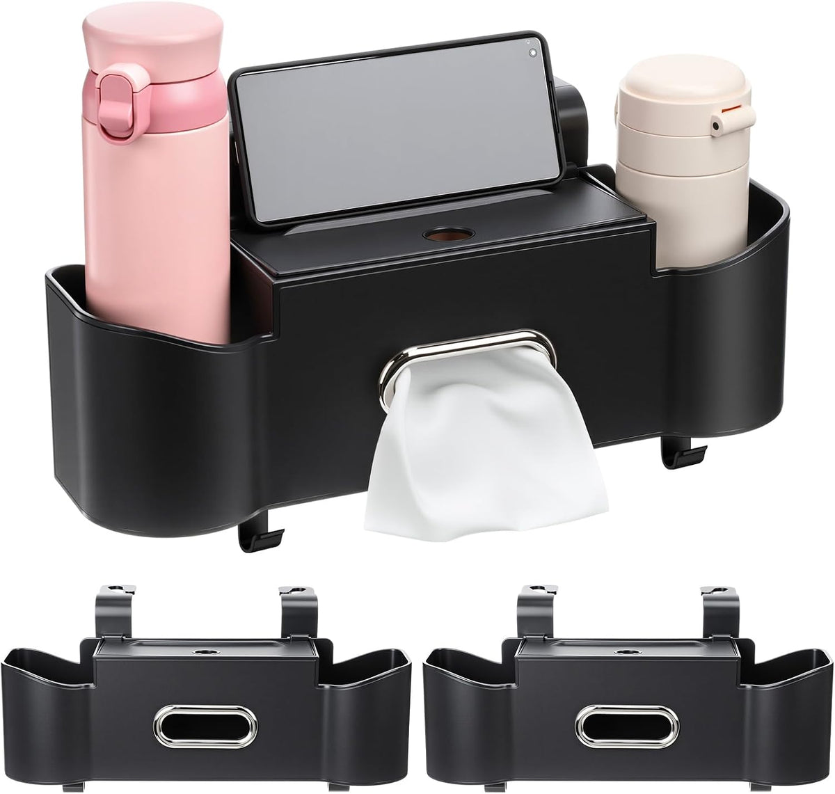 LemonRoad 2 Pack Car Seat Back Storage Box, Tissue 2 Cup Holders, Beige