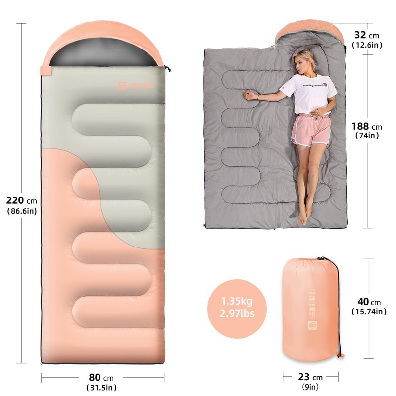 Sleeping Bags for Adults&Kids,Lightweight Waterproof Warm Weather Sleeping Bag,Compact Portable Sleeping Bag for Camping,Essentials Gear for Camping Hiking Outdoor Travel (Pink&Khaki)