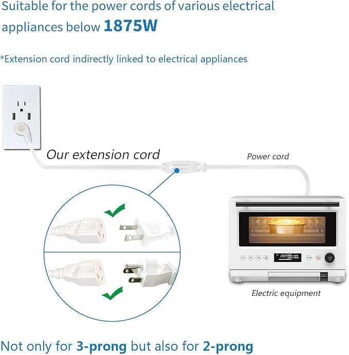 FIRMERST 1875W 1Ft Flat Plug 3 Prong Extension Cord 14 AWG 15A White, 6 Packs