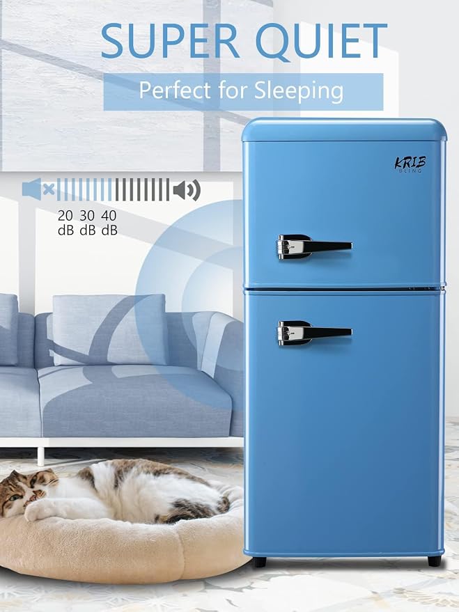 Refrigerator with Freezer 3.5 Cu.Ft Top-Freezer Compact Refrigerator Blue | 7 Level Adjustable Thermostat Control , 2 Door , Low noise,Low Power Consumption