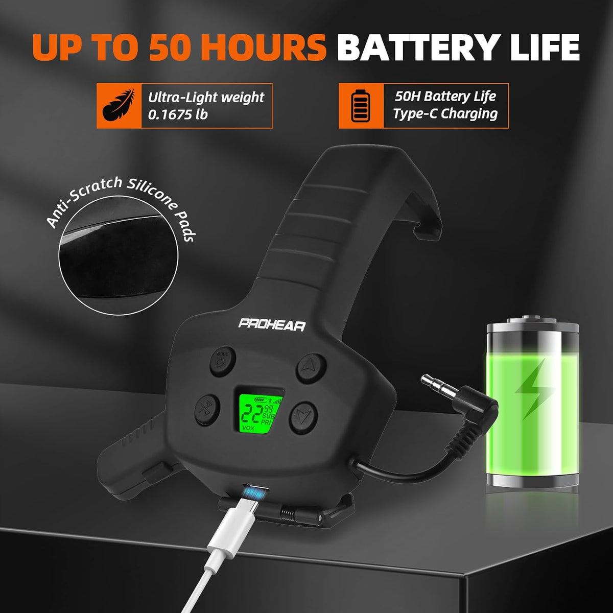 RH09 Bluetooth Walkie Talkie Upgrade Module - 3 Mile GMRS 2-Way Radio, 22 Channels, USB-C Rechargeable | Compatible with PROHEAR, ZOHAN & Howard Leight Impact Sport