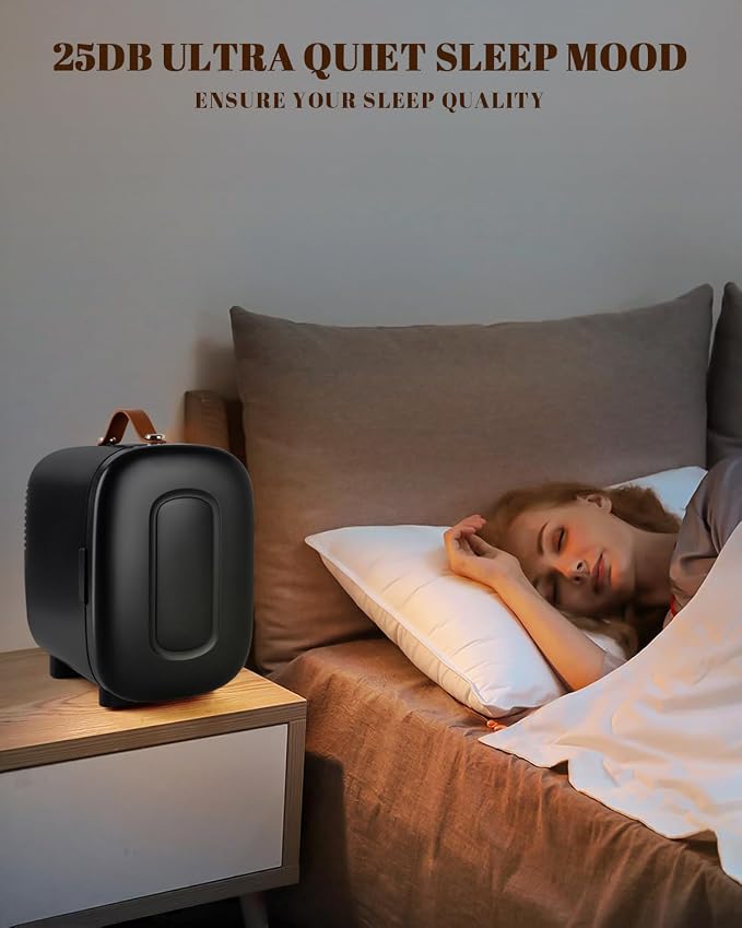 FANSEXPERT Mini Fridge for Bedroom, 4 Liter/6 Cans Skin Care Fridge Small Refrigerator, AC/DC Portable Mini Cooler & Warmer, Small Cosmetic Fridge for Camping, Dorm, Office, Car (Black)