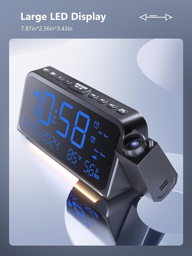 OnLyee Projection Clock for Bedroom Ceiling, Alarm Clock for Heavy Sleepers |