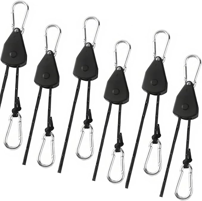 Longer 15ft Ratchet Strap Rope Tie Down Rope Rollers 6 Pack Paracord Tarps Tie Downs Small Cam Jam Retractable Paracord Ropes Tightener for Tent Canopy Use 1/8 inch