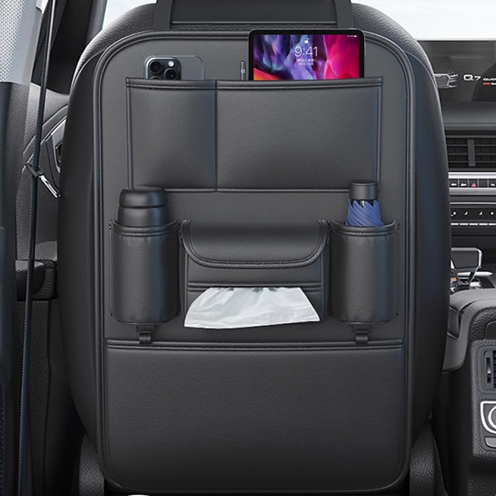 Tumecos Car Backseat Storage Bag with Foldable Table Tray,Large Capacity Seat Back Organizer,Car Kick Mat with Touch Screen Phone Holder,Multifunctional Backseat Protector Cover Pad (Style B)