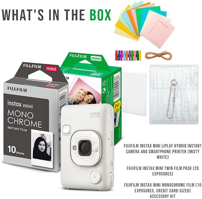 Fujifilm Instax Mini LiPlay Hybrid Instant Camera and Smartphone Printer Bundle