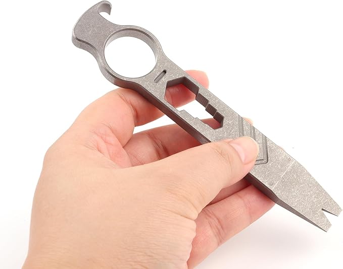 Titanium Pry Bar Bottle Opener, 5.51" Multi Tool Crowbar with Multi-size Wrench/Screwdriver/Nail Puller Function QG002
