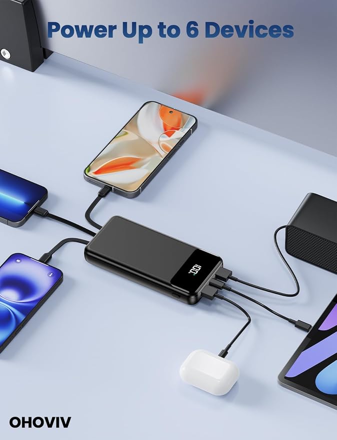 Portable Charger, 50000mAh Power Bank with Built in Cables, 22.5W Fast Charging Battery Pack, Portable Phone Charger for Travel Camping Essential,PowerBank Compatible with iPhone 17/16/15/14-Dark