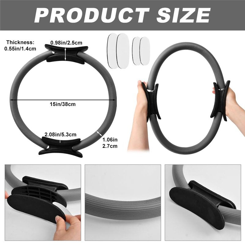 XuYelora 15" Pilates Ring, Dual-Grip Pilates Ring Lightweight Circle Yoga Rin-g for Enhance Thigh and Arm Strength, Body Exercise Tool for Home Gym(Color:Gray)
