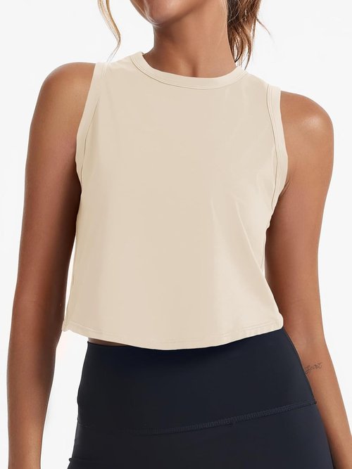 Fisoew Women's Cropped Tank Top - Racerback Sleeveless Design for Yoga & Running | Activewear
