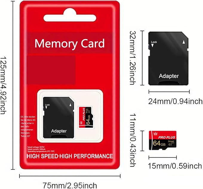 3 Pack Memory Card 64GB with Adapter, High Speed TF Card, UHS-I C10 A1 Memory