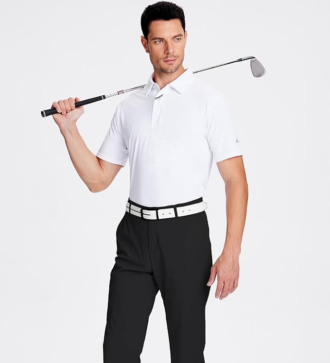 Esabel.C Jacquard Golf Shirts for Men Moisture Wicking Short Sleeve Performance Dry Fit Active Mens Polo Shirts