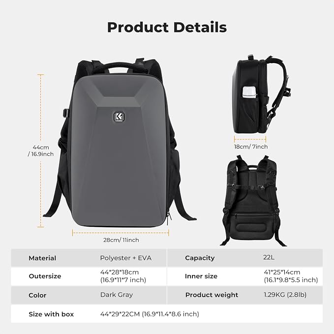 K&F CONCEPT Camera Backpack, Hardshell Photography DSLR Camera Bag