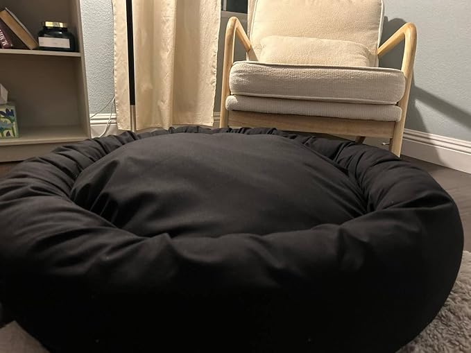 Organic Cotton Canvas Dog Bed: Removable Cover, Natural Fill - Made in USA (Black, X Small 18" x 6" inches)