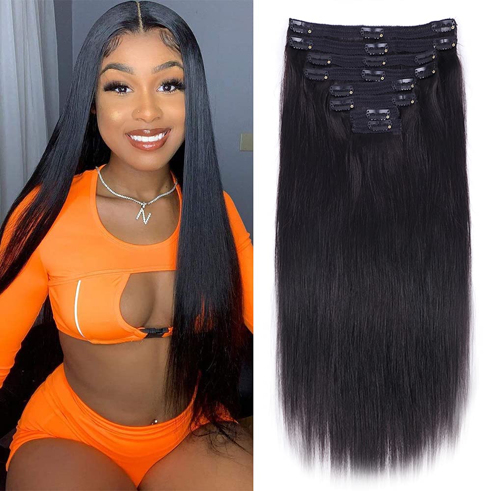 Nvnvdij Straight Clip In Hair Extensions Human Hair 8Pcs Per Set With 18Clips Double Weft Clip In Human Hair Extensions Natural