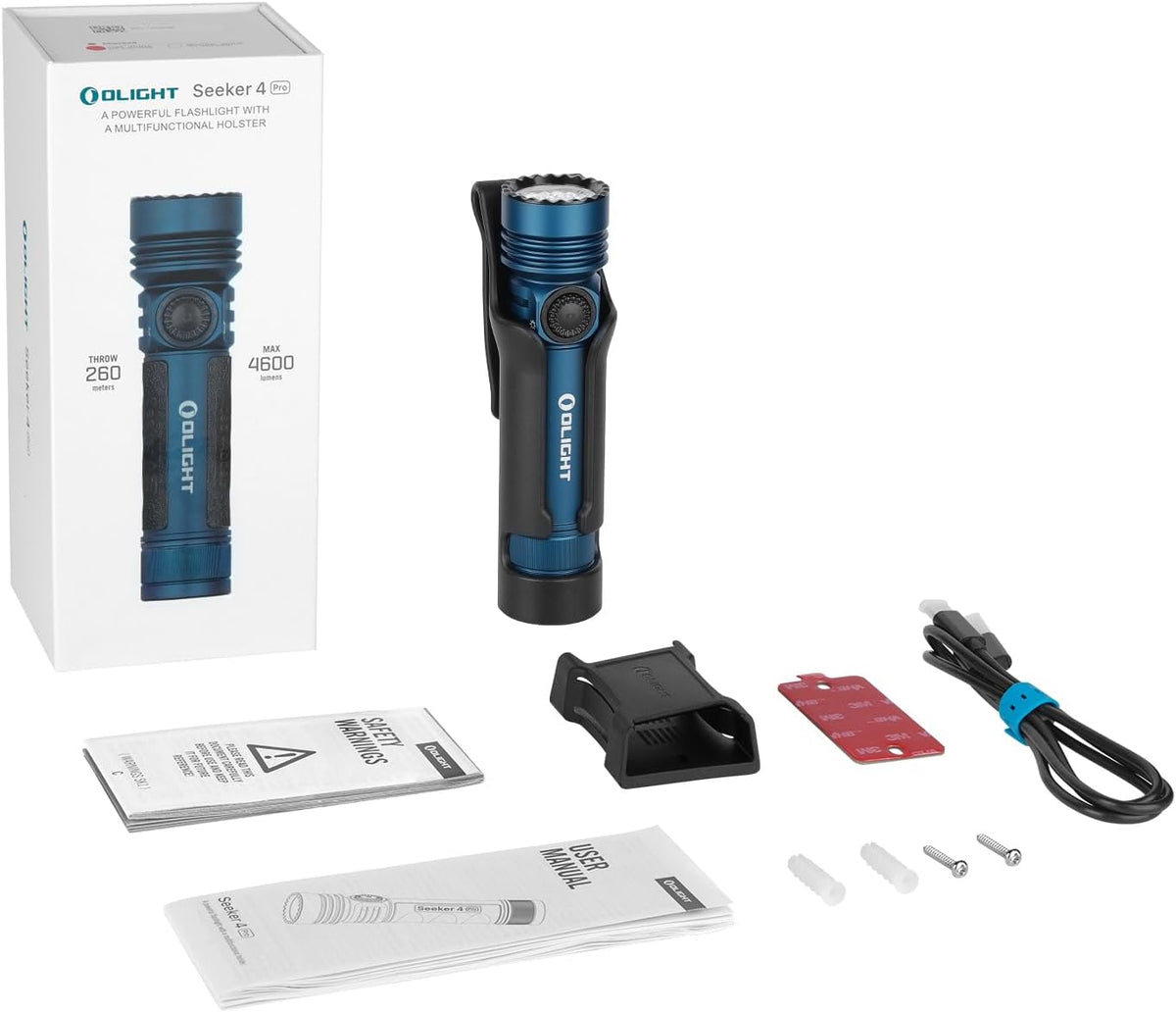 OLIGHT Seeker 4 Pro Rechargeable Flashlight - 4600 Lumens Bright Light | Waterproof IPX8 for Camping & Emergencies (Midnight Blue Cool White)