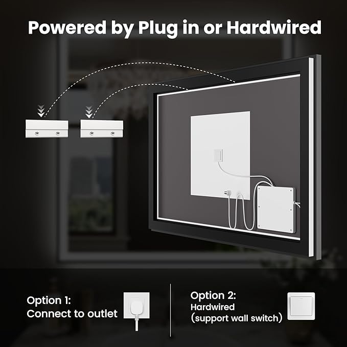WTTY 36"X36" LED Bathroom Mirror with Black Frame, Bathroom Vanity Mirror with Lights for Wall, Front Light and Backlit, Anti-Fog, Dimmable, 3 Colors, Shatterproof, Memory, Horizontal/Vertical