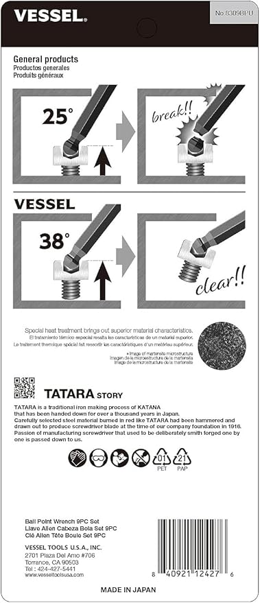 VESSEL Ball Point Hex L-Key Wrench 9PC. Set No.8309BPU 8309BPU