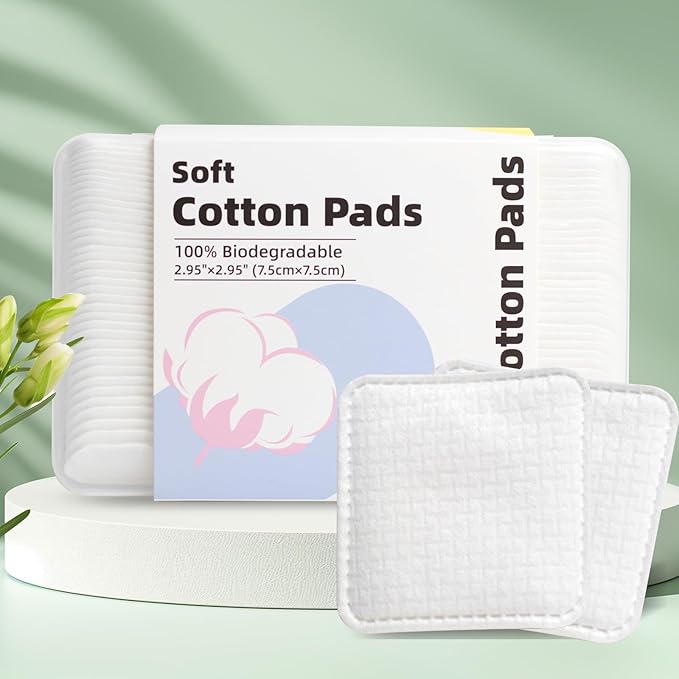 Large Square Cotton Pads, 80 Count, Lint-Free, Soft, Rounded Corners, Multi-Layer, for Makeup Removal, Toner, Facial Cleansing, Boxed