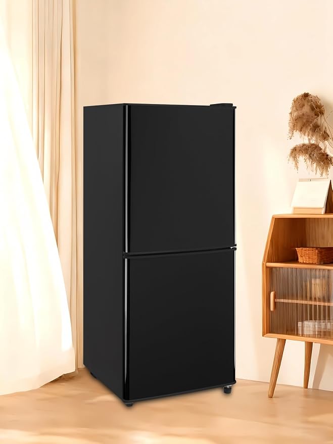 F.W.WOOLWORTHS 4.0 Cu.Ft Refrigerator with Freezer | Compact Fridge with 2 Doors for Office, Kitchen, Dorm and Bedroom, 7 Level Temp Adjustable Thermostat, Black
