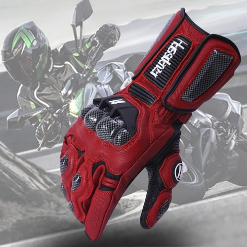 Harssidanzar Leather Motorcycle Gloves - Carbon Fiber Knuckle Protection | Unisex KM045