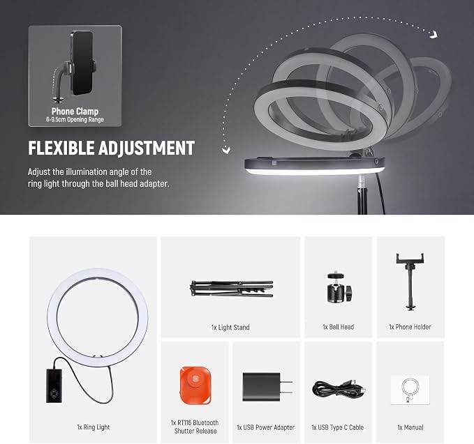 NEEWER 12" Ring Light with Stand Tripod Compatible with iPhone, 24W LED RGB