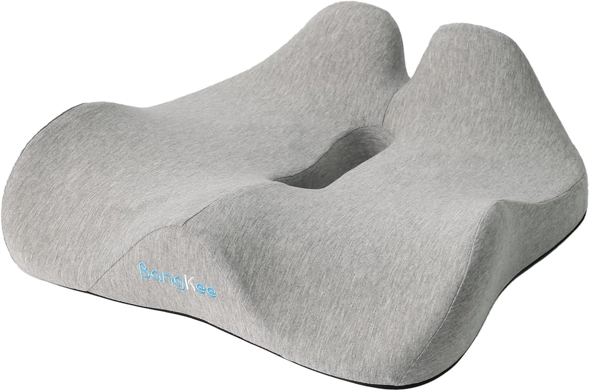 18x16 Inch Memory Foam Seat Cushion for Office, Car, Travel | Grey Chair Cushions with Removable Cover, Non-Slip Bottom and Carry Handle