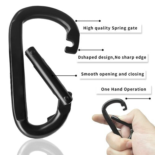 Carabiner Caribeener Clips, 3" Heavy Duty Carabiner for Hammocks, Camping Accessories, Hiking, Keychains, D Shaped Spring Hook Carabiners for Dog Leash, Harness and Key Ring, 880lbs, Black(10 PCS)