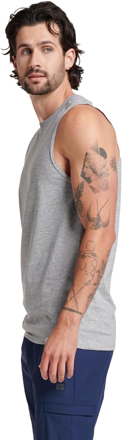 Russell Athletic Men's Sleeveless Muscle Shirts - Moisture-Wicking Cotton Blend | UPF 30+, Sizes S-4X