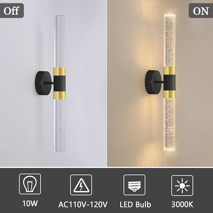 2 Packs LED Wall Sconces Crystal Wall Light Modern Glam Crystal Vanity Lighting Fixtures for Hallway Dining Living Bedroom with 2700K Warm Light Bulbs