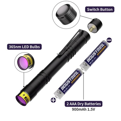 Jebemis UV Black Light Flashlight, 2 Pack 365nm Mini Pen Light with Clip, Waterproof Ultraviolet Flashlight for Leak, Pet Urine, Scorpion, Hotel Inspection, Dry Stain and Bed Bug