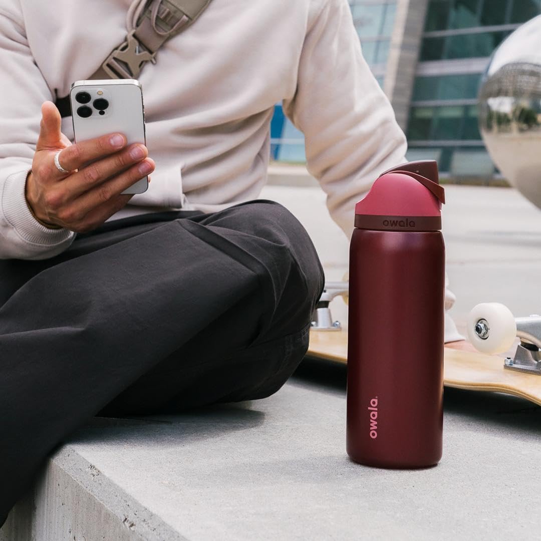 Owala FreeSip Insulated Stainless Steel Water Bottle - BPA-Free, 32 Oz, Black Cherry | Perfect for Travel