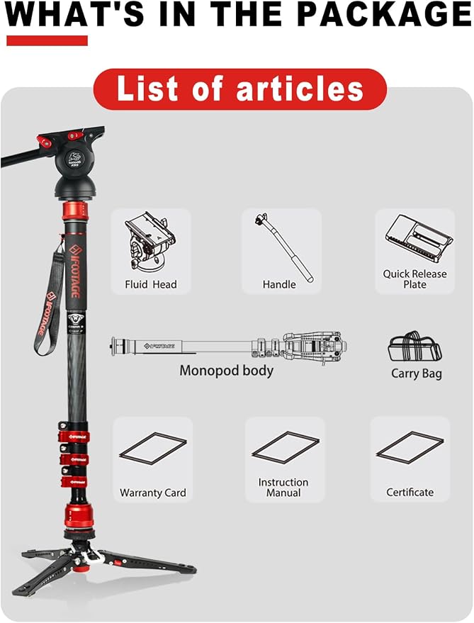 IFOOTAGE Monopod Cobra 3 C180F-P+K5S, 1/4'' & 3/8'' Quick Release Compatible