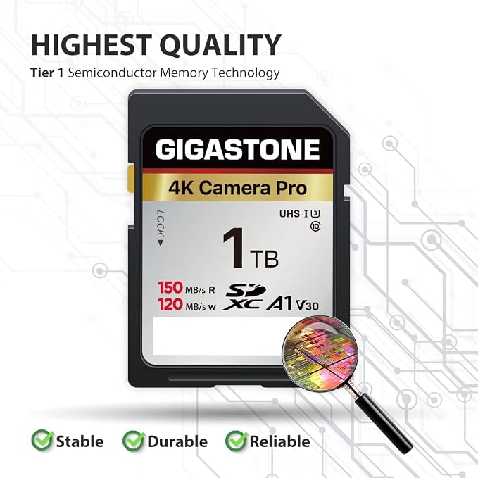 【5-Years Data Recovery】 GIGASTONE 1TB SDXC Memory Card 4K Pro Series Camera