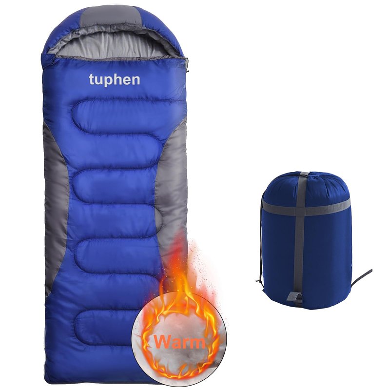 tuphen Cold Weather Sleeping Bag for Adults - 4.9 lbs 10/35°F Hooded Sleeping Bag with a Compression Sack, Warm Portable Windproof Waterproof 4 Seasons Camping Bag for Camping, Backpacking & Hiking