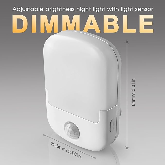 Briignite Motion Sensor Night Light, Plug in, Dusk to Dawn, Adjustable Brightness Led Night Lights Soft White, 1W, Bedroom, Kids Room, Bathroom, Stair