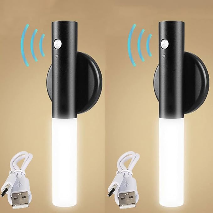 LED Battery Operated Wall Light with Motion Sensor Indoor Dimmable Wall Lampe Magnetic Lamp USB Rechargeable Wall Socnce Lighting Stick-On Night Lights for Entrance Hallway Staise (Grey,2 Packs) (