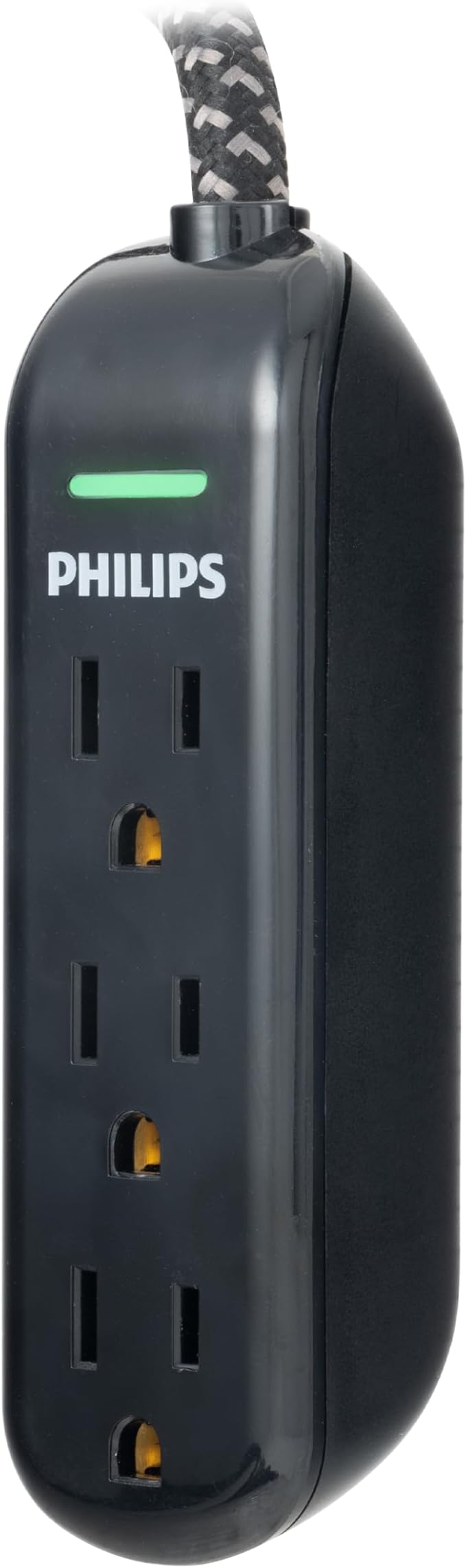 Philips 3-Outlet Grounded Extension Cord Long Extension Cord, Flat Plug Surge Protector Power Strip, 300 Joules, UL Listed, Black, SPC3434BB/37