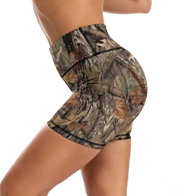 Sjazc Hunting Camo Yoga Shorts High Waisted Biker Shorts for Womens Athletic Running Workout S