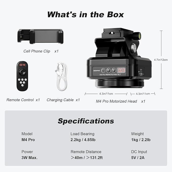 Soonpho M4 Pro Motorized Tripod Head, Rotating Panoramic Control 360° Pan Tilt