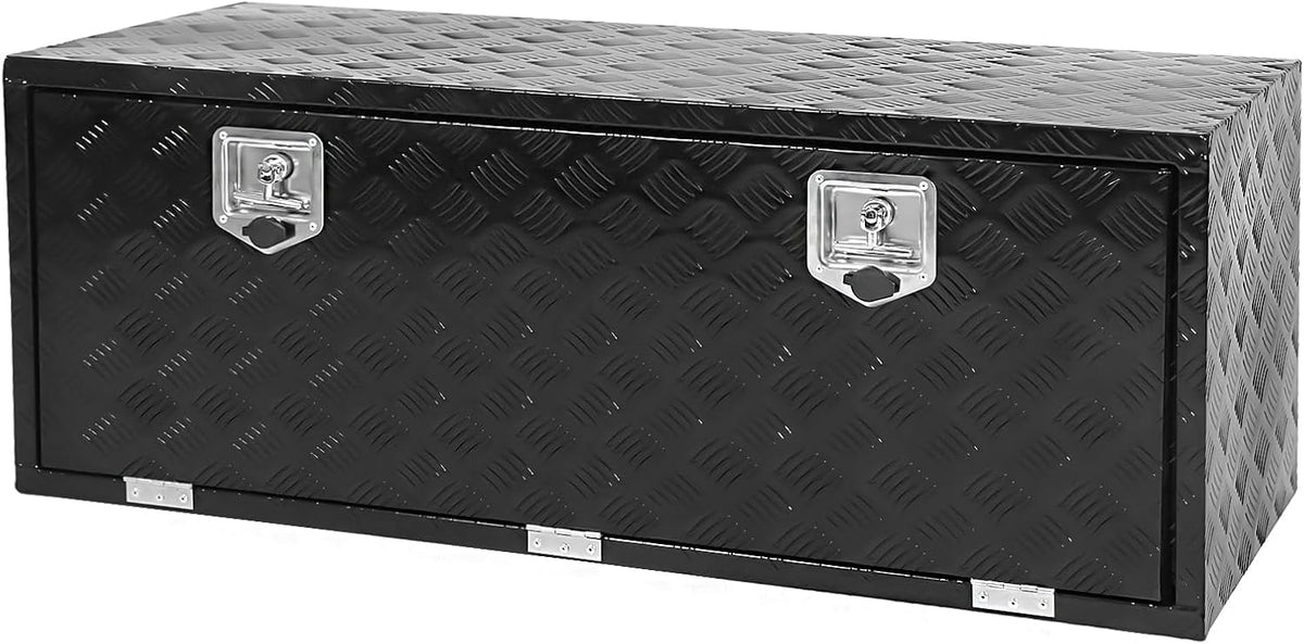 60x17x18 Inch Truck Tool Box Black Aluminum Pickup Truck Bed Storage Chest Toolbox Outside with Lock and Keys 5 Bar Tread,Waterproof Job Tool Box