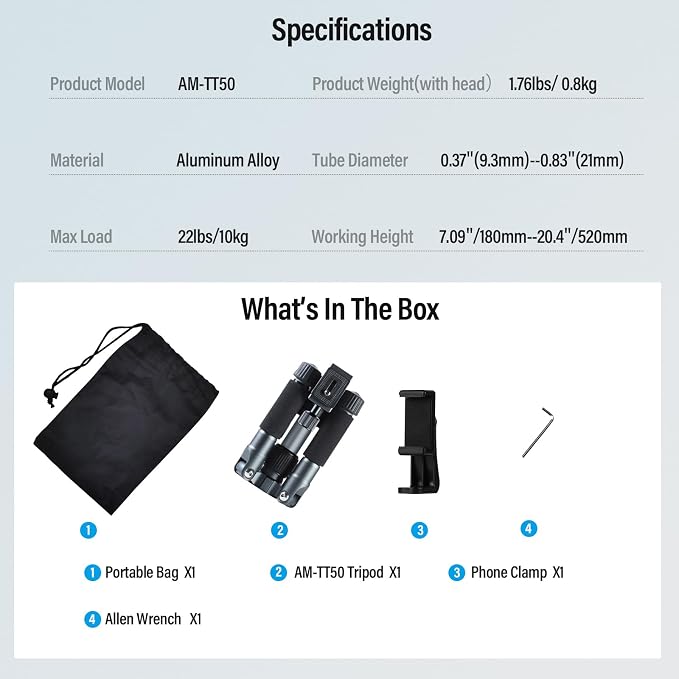 SIRUI Compact Mini Desktop Tripod, Loaded up to 17.64lbs, Phone Holder Included