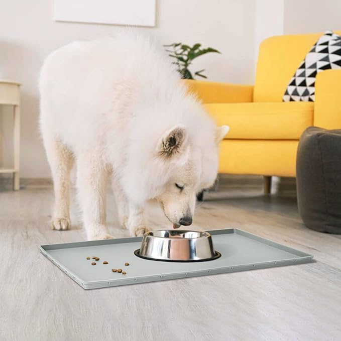 Dog Food Mat,Silicone Waterproof Food Tray,Non Slip Pet Bowl Mats Placemat,1" Raised Edge,Suitable for Most Small and Medium Sized Pets,32" x 24"
