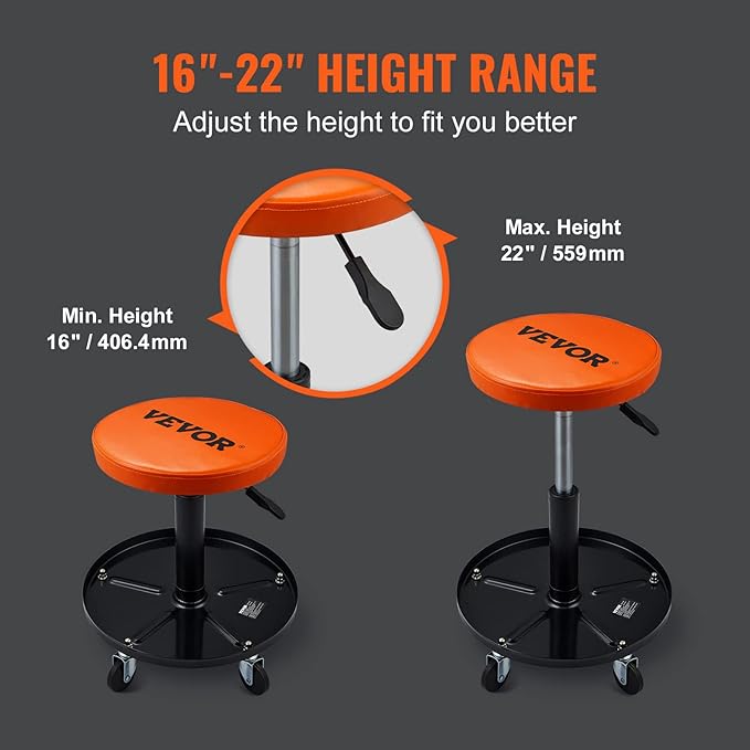 VEVOR Mechanic Stool 300 LBS Capacity with Wheels, Heavy Duty Rolling Tool Seat and 250 LBS Pneumatic Creeper Garage/Shop Seat for Automotive Auto Repair