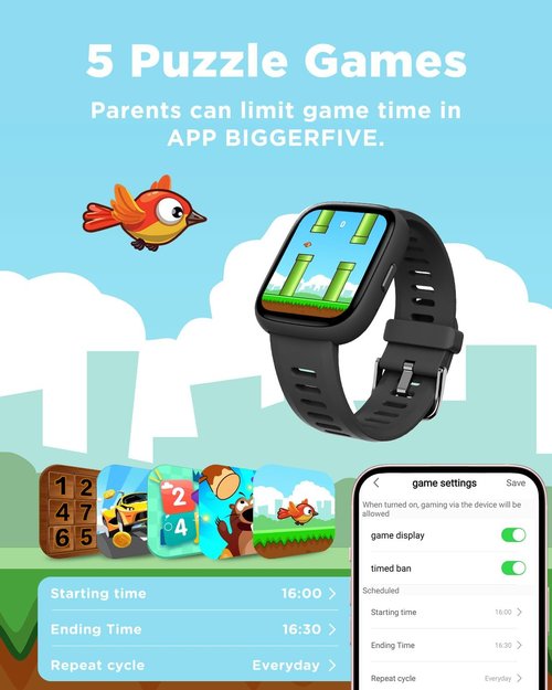 BIGGERFIVE Smart Watch for Kids - 1.8" Fitness Tracker with Heart Rate Monitor & IP68 Waterproof | Fun Puzzle Games for Ages 5-16