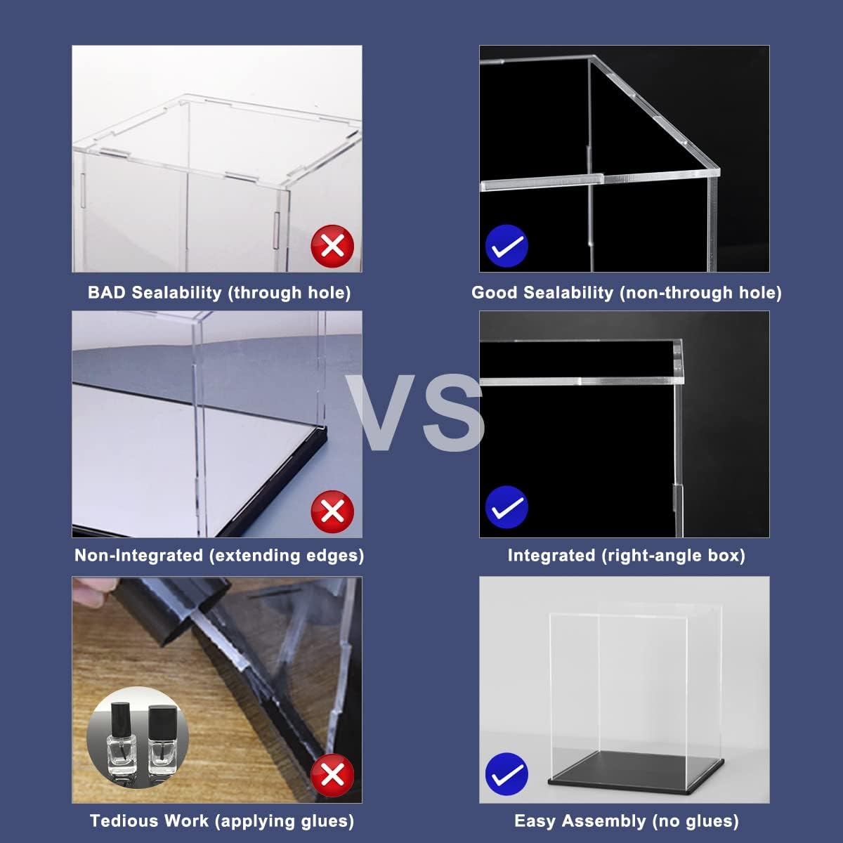 Skiennix Acrylic Display Case - Tall Dustproof Showcase with Matte Black Base | 8x8x12 Inch for Collectibles
