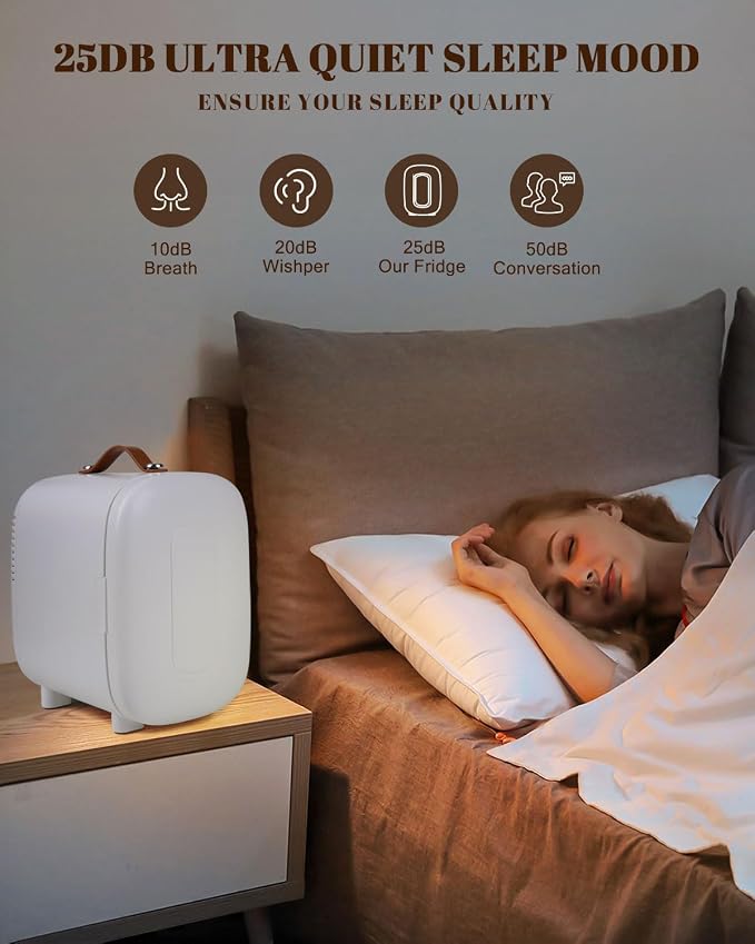 FANSEXPERT Mini Fridge for Bedroom, 4 Liter/6 Cans Skin Care Fridge Small Refrigerator, AC/DC Portable Mini Cooler & Warmer, Small Cosmetic Fridge for Camping, Dorm, Office, Car (White)