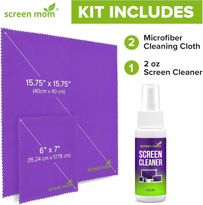 Screen Cleaner Spray and 2 Microfiber Cloths - 2oz Bottle by Screen Mom-Screen